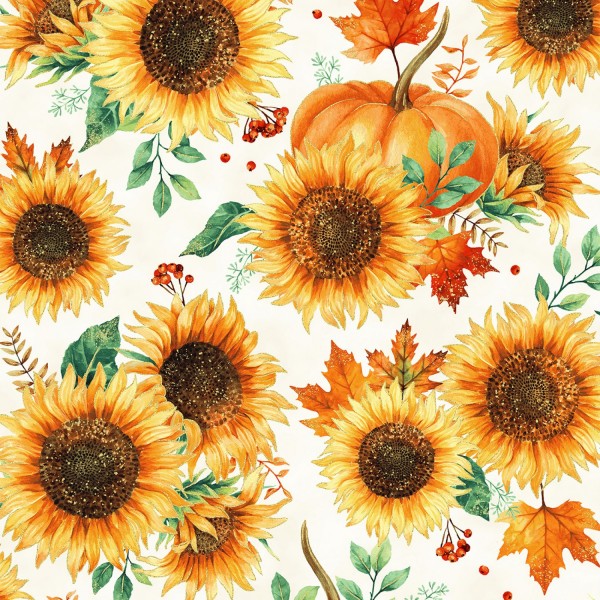 Sonnenblumen Stoff Harvest Sunflowers & Pumpkins