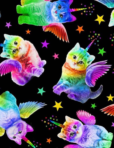 Katzen Stoff Rainbow Unicorn Cats