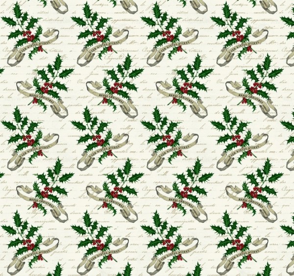 Weihnachtsstoff Ilex Joyeux Noel Holly Creme