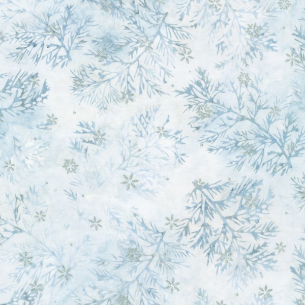 Batik Stoff Winter Pines Leaves Ice Metallic