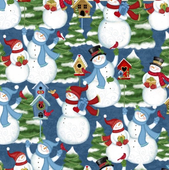 Winter Joy Snowman Blue Patchworkstoff