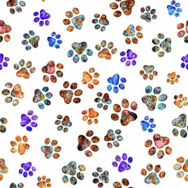 Pfoten Stoff Feline Fantasia Paw Prints Weiss
