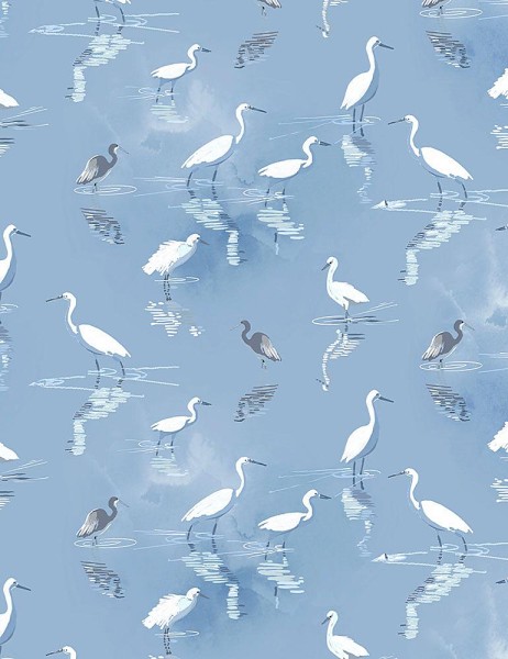 Vögel Stoff Ocean Blue Hopkins Lagoon Digitaldruck