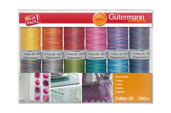 Quilt- und Stickgarn Set 12 x 300m Cotton 30 Multicolor