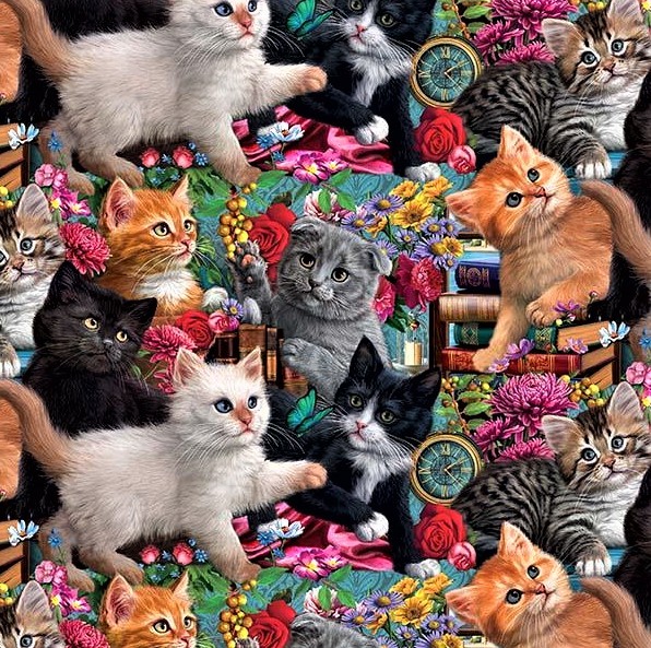 Katzen Minky Fleece Stoff Packed Kittens %