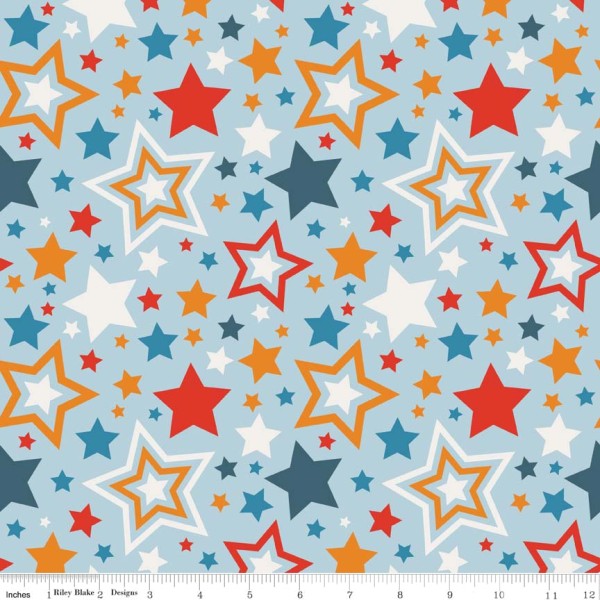 Sterne Stoff Lucky Stars Main Blau Bunt