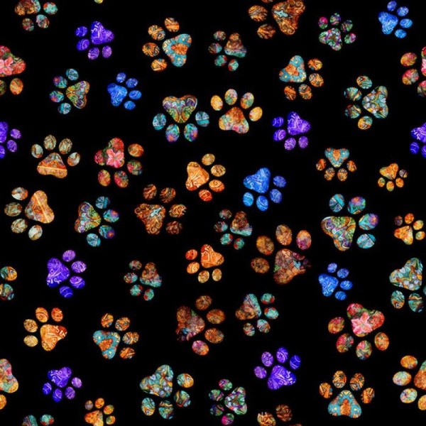 Pfoten Stoff Feline Fantasia Paw Prints Schwarz