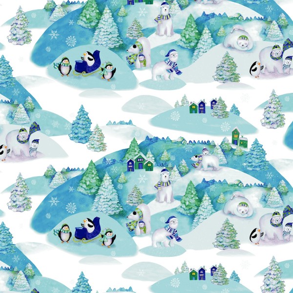 Kinderstoff Sky Winter Toile Snowville Tiere Winter