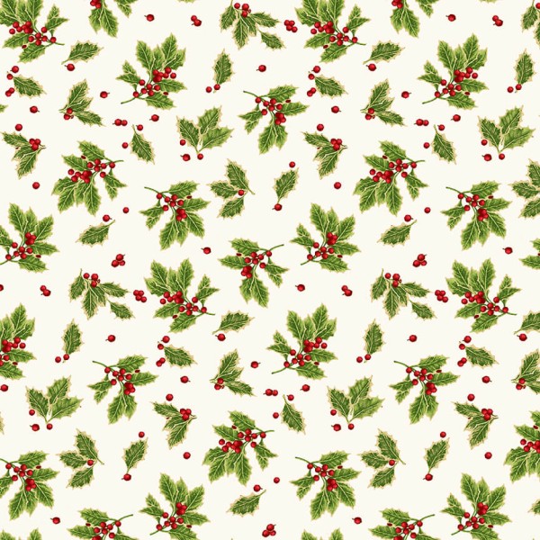 Weihnachtsstoff Ilex Holiday Botanical Holly Leaves