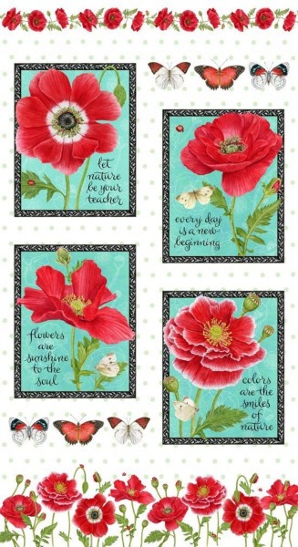 Mohnblumen Stoff Panel Poppy Perfection