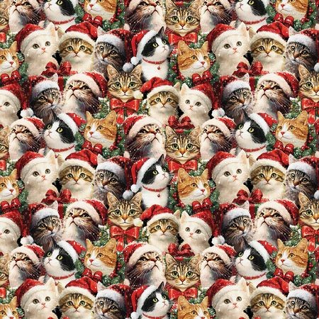 Weihnachtsstoff Katzen Merry Cats Portraits