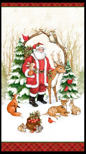 Weihnachtsmann Stoff Panel Winter Forest