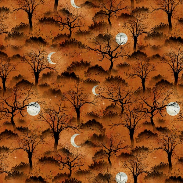 Halloween Stoff Orange Trees & Moons Frightful Nights