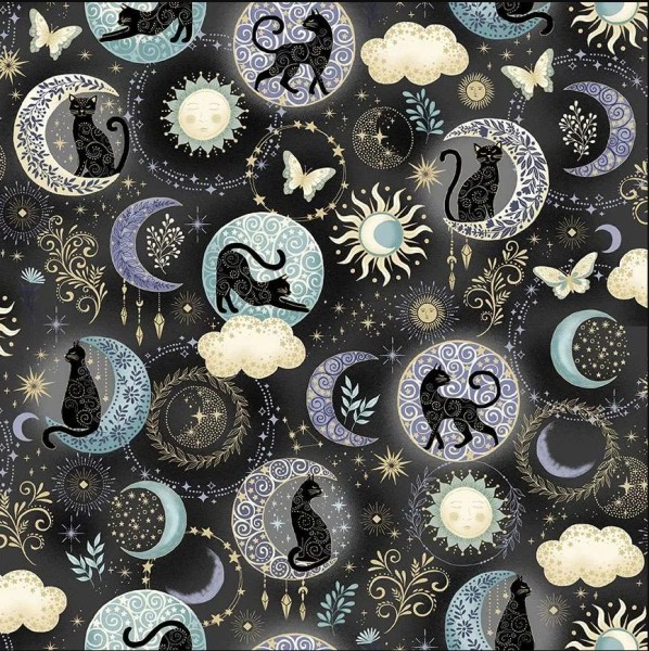Katzen Stoff Charmed Twilight Black