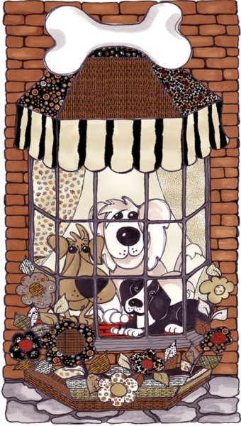 Hunde Stoff Panel Doggies in the Window