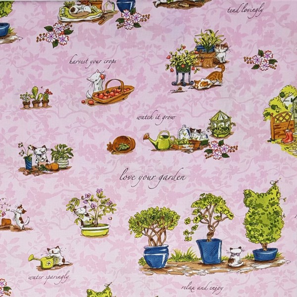 Katzen Stoff Cats in the Garden Scenic Pink