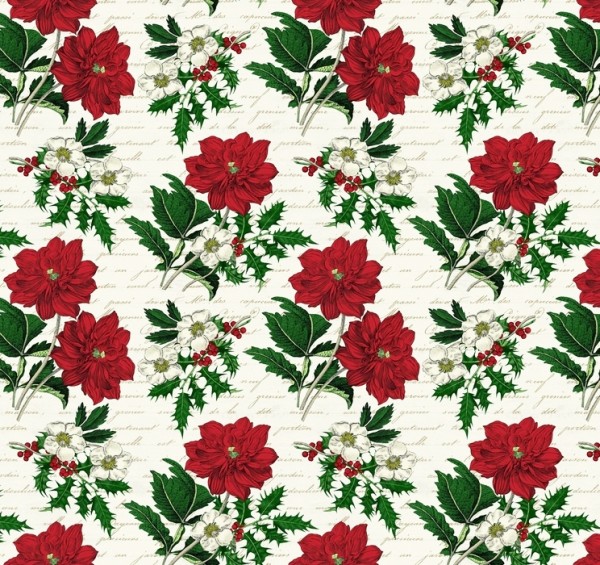 Weihnachtsstoff Blumen Joyeux Noel Creme