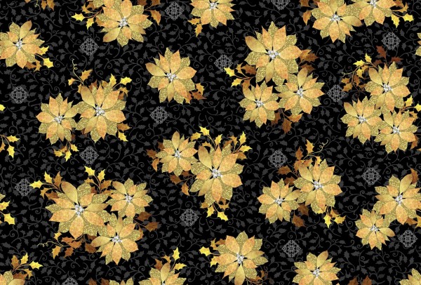 Patchworkstoff Golden Holiday Poinsettias Weihnachten Stoff
