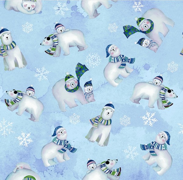 Eisbären Kinderstoff Polar Bears Light Blue Snowville