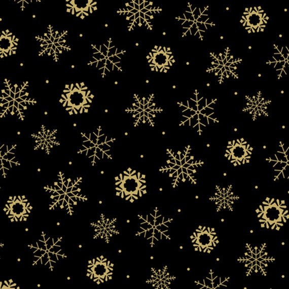 Schneeflocken Stoff Schwarz Gold Weihnachten Holiday Metals
