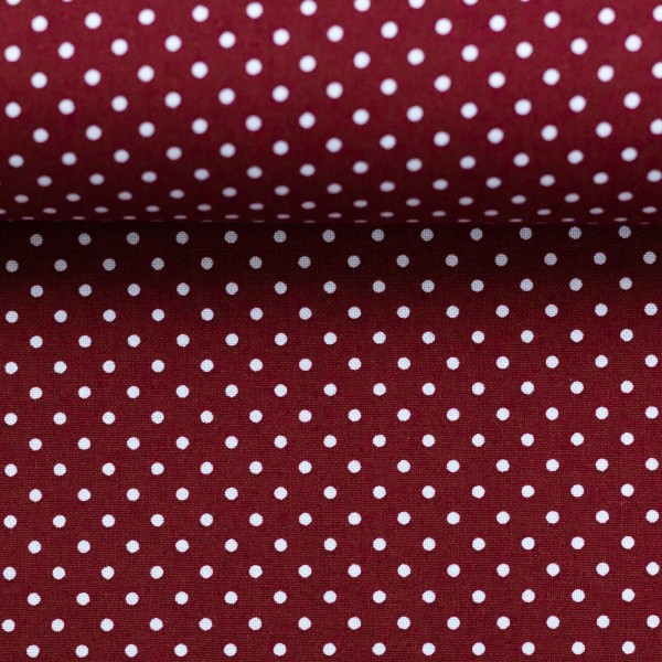 Baumwollstoff Punkte Bordeaux Rot Weiß