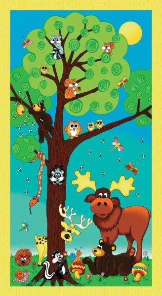 Kinder Stoff Panel Waldtiere Woodland Forest Friends