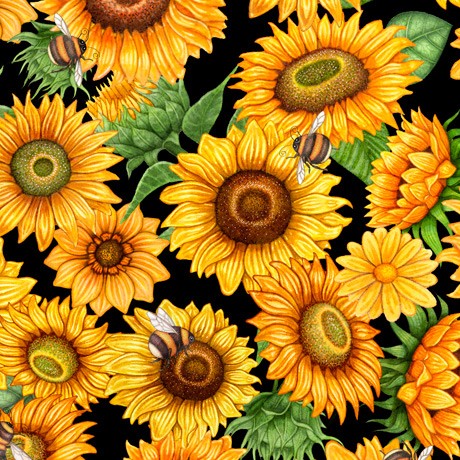 Sonnenblumen Stoff Schwarz Sunshine Sunflowers Black
