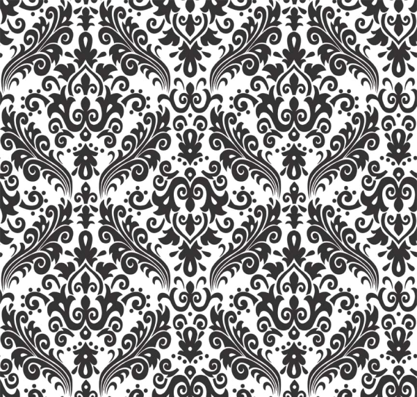 Designer Stoff Weiß Damask Black & White