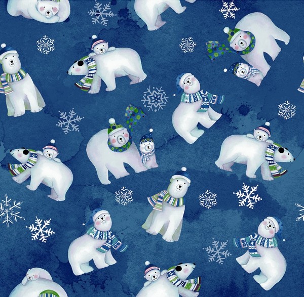 Eisbären Kinderstoff Polar Bears Light Navy Snowville