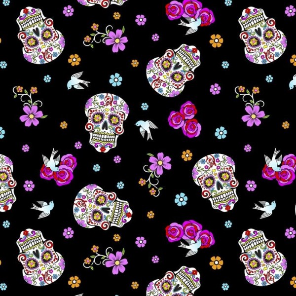 Totenkopf Stoff Day of the Dead Glitter Skulls