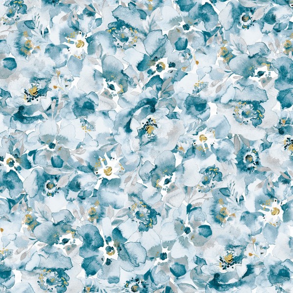 Blumen Stoff Blue Breeze White Packed Floral