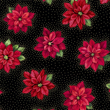 Patchworkstoff Poinsettia Grandeur Metallic Black Weihnachtsstoffe