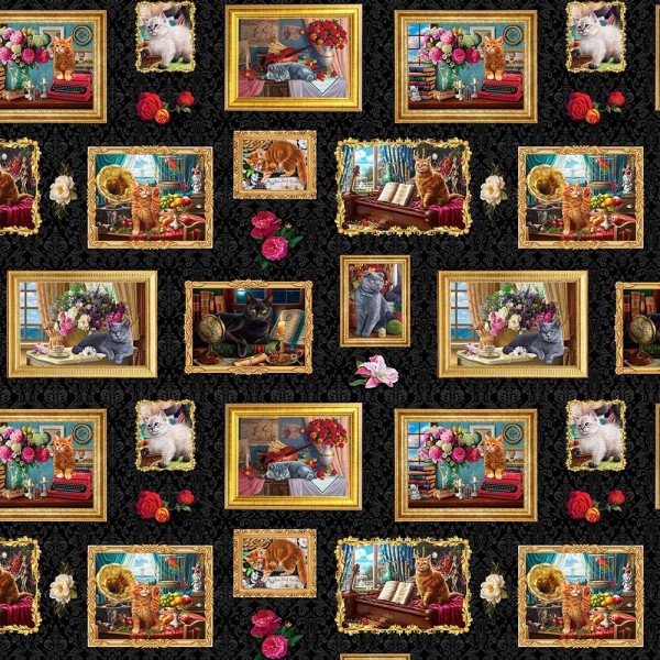 Katzen Stoff Elegant Cats Framed