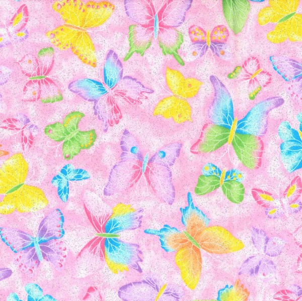 Schmetterlinge Glitter Stoff Pink Butterflies