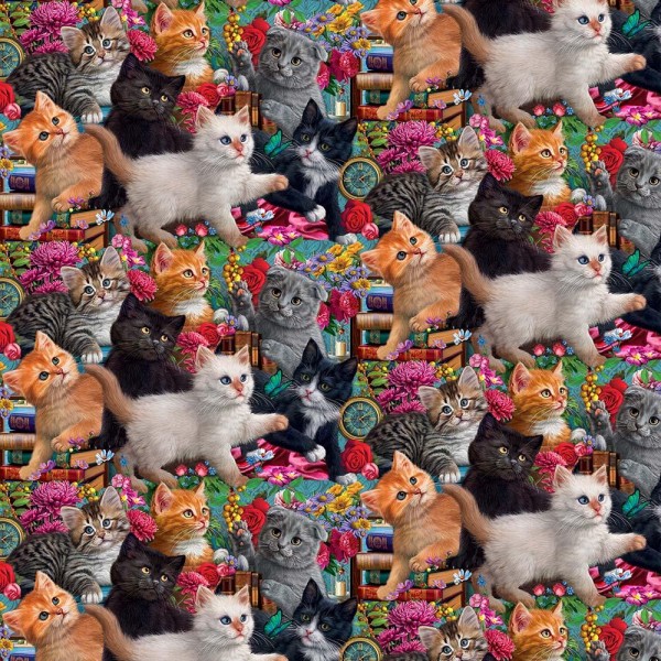 Katzen Stoff Elegant Cats Packed Kittens