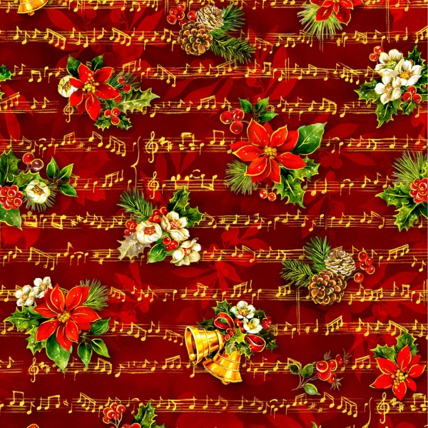 Weihnachtsstoff Rot Noel Sheet Music Red