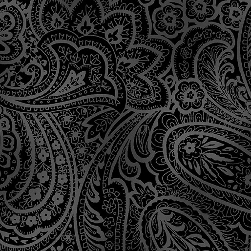 Überbreiter Stoff Radiant Paisley Schwarz Grau