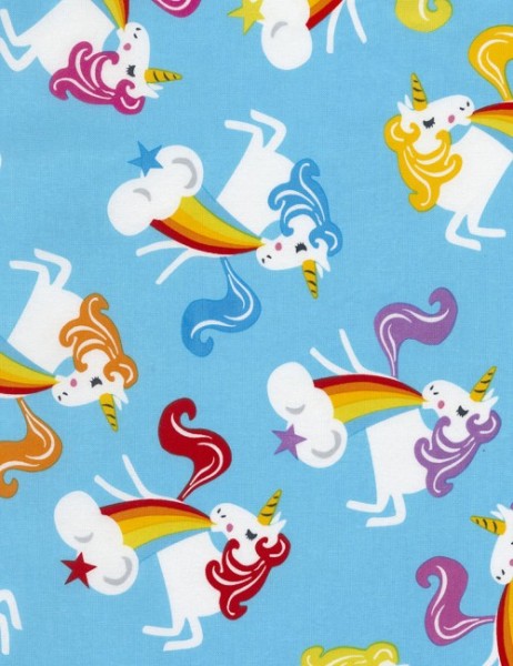 Kinderstoff Aqua Unicorn & Rainbows Einhörner Regenbogen