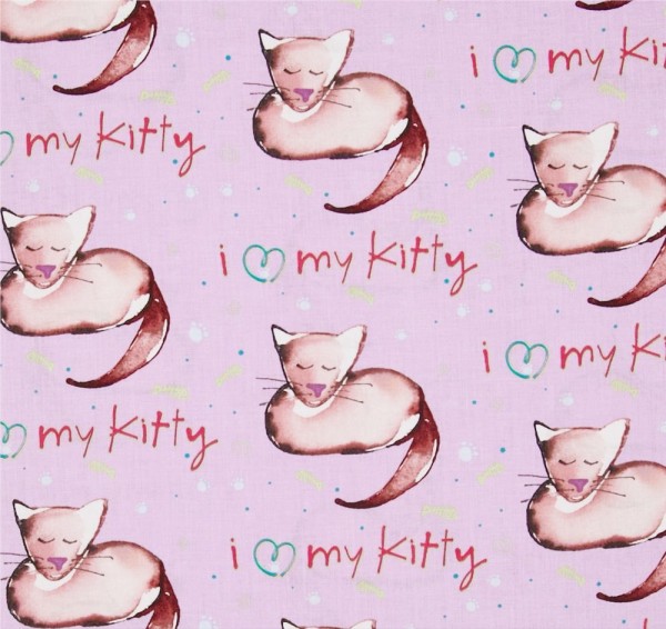 Katzen Stoff LUV my Kitty Cat Rosa