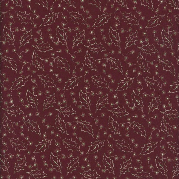 Weihnachtsstoff Cozy Christmas Holly Weinrot