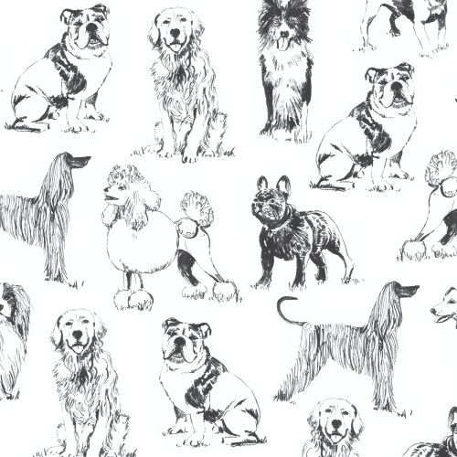 Hunde Stoff Sketched Realistic Dogs 100% Baumwolle