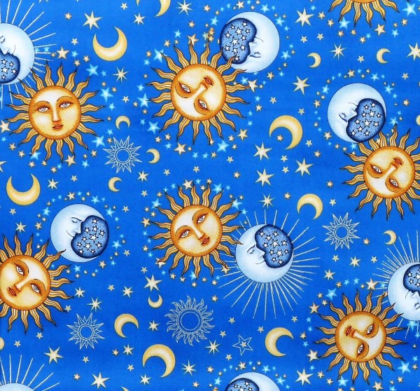 Sonne Mond Stoff Celestial Tag & Nacht Blau