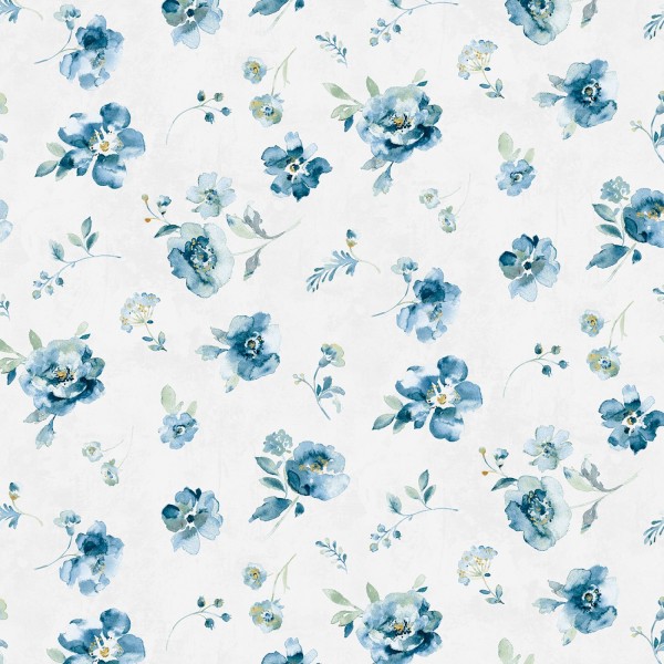 Blumen Stoff Blue Breeze White Floral Toss