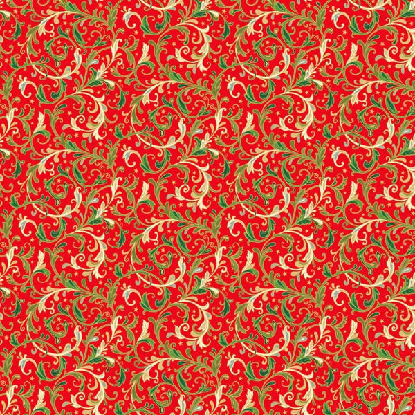 Ranken Stoff Christmas Classic Decorative Scroll Rot