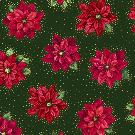 Patchworkstoff Poinsettia Grandeur Metallic Green Weihnachtsstoffe