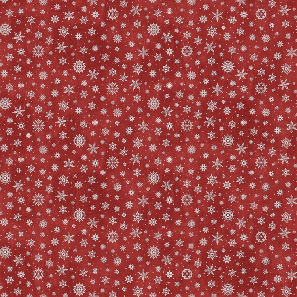Weihnachtsstoff Schneeflocken Rot Up on the Rooftop