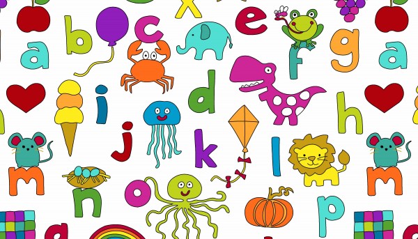 A is for Apple Kinderstoff Buchstaben Tiere