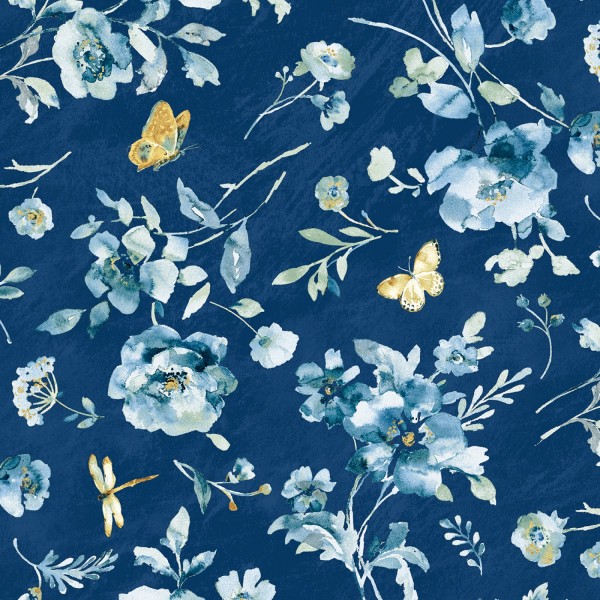 Blumen Stoff Blue Breeze Blue Large Allover