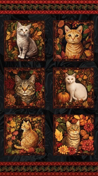 Katzen Herbst Stoff Block Panel Autumn Cats