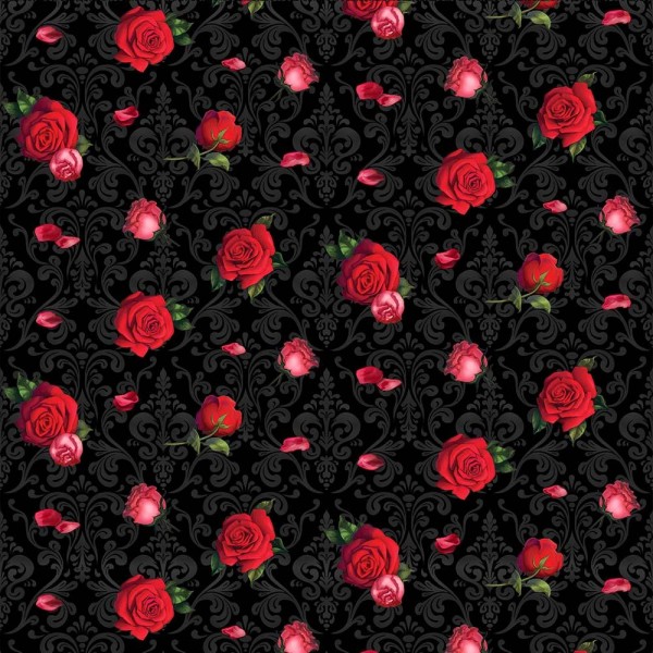 Rosen Stoff Elegant Flowers on Damask